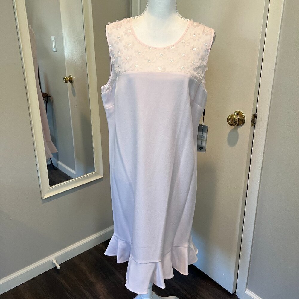 NWT Karl Lagerfeld Paris Blush Pink Shift Dress with ruffle bottom, Size 14